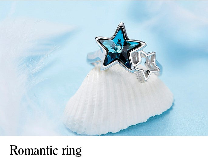 Sterling silver stylish sapphire star twin set ring - CDE Jewelry Egypt