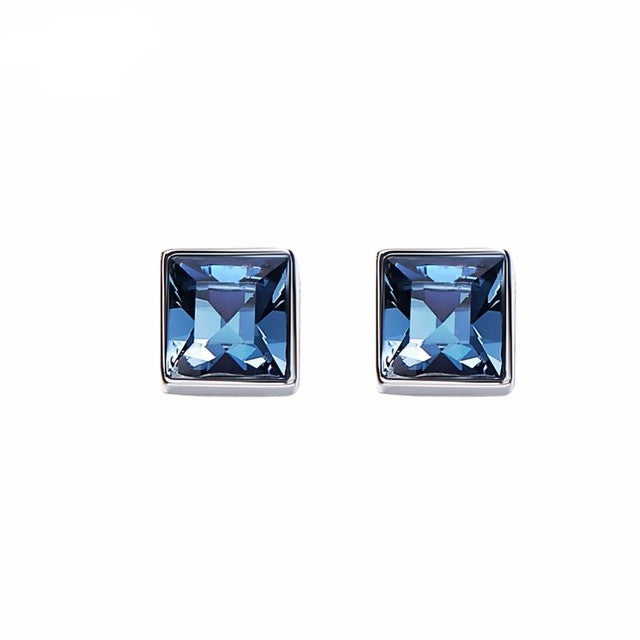 Sterling silver simple dark blue cubic crystal earring - CDE Jewelry Egypt