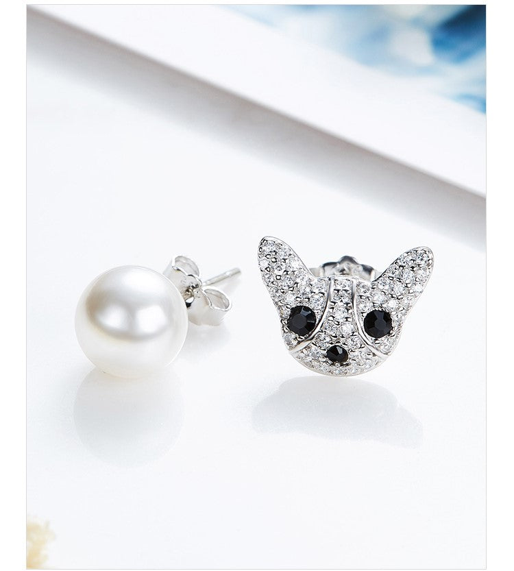 Sterling silver stylish shiny cat with a pearl earring - CDE Jewelry Egypt