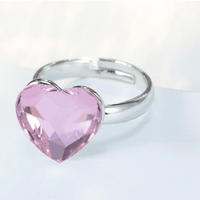 The Heart Crystal Platinum Plated Free Size Ring