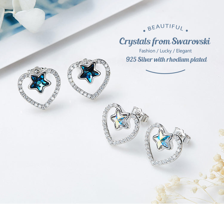 Sterling silver sapphire star in a heart earring - CDE Jewelry Egypt