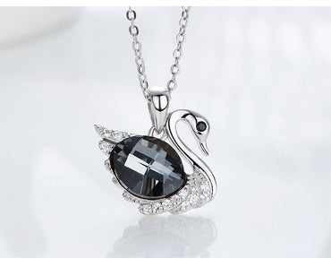 Sterling silver elegant black diamond swan necklace - CDE Jewelry Egypt