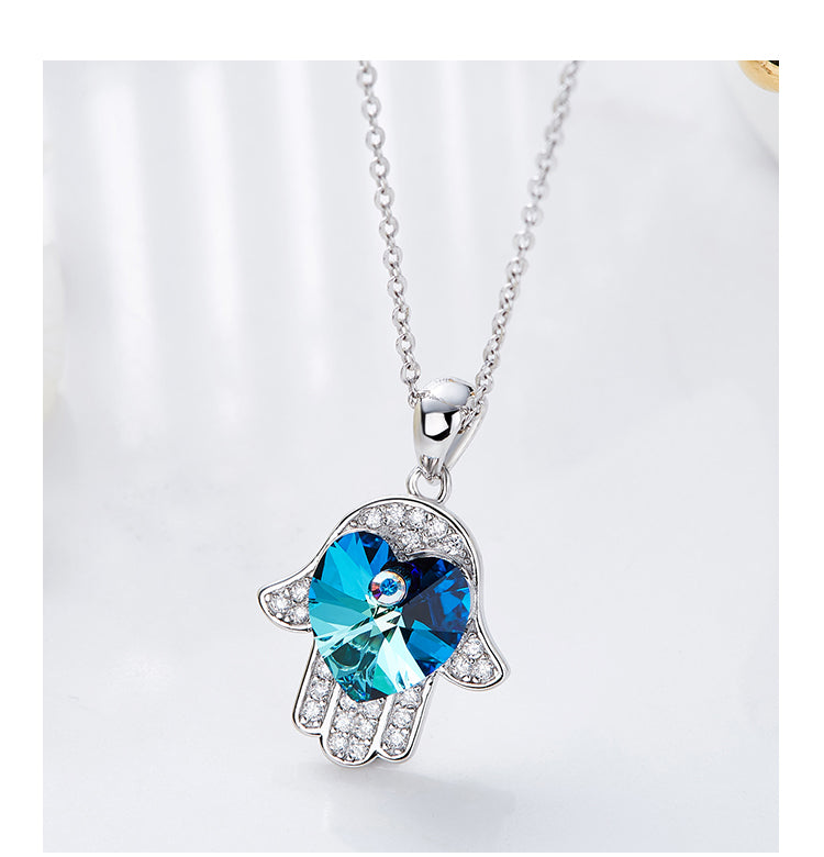 Sterling silver cute shining sapphire hand necklace - CDE Jewelry Egypt