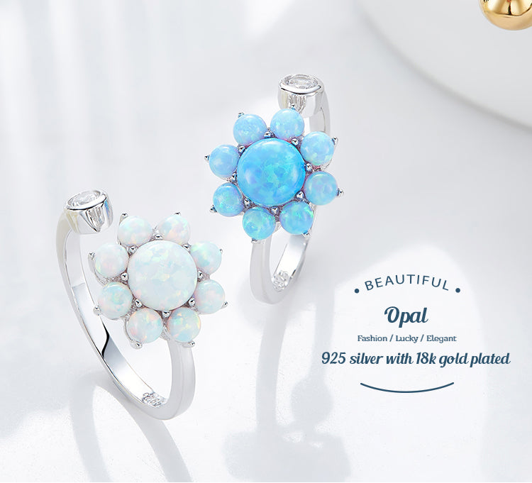 Sterling silver cute blue opal flower ring - CDE Jewelry Egypt