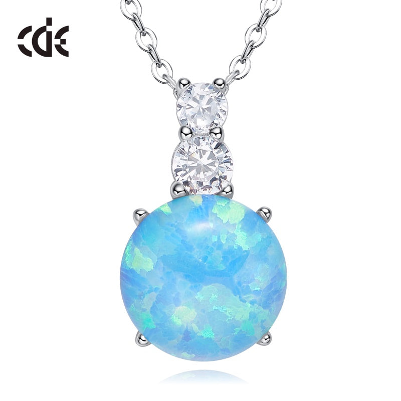 Sterling silver simple opal stone with a little crystal necklace - CDE Jewelry Egypt