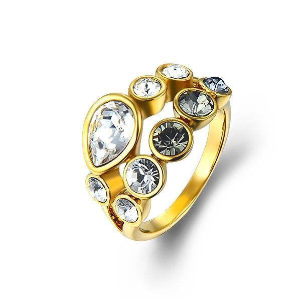 The golden numerous small white crystals ring - CDE Jewelry Egypt