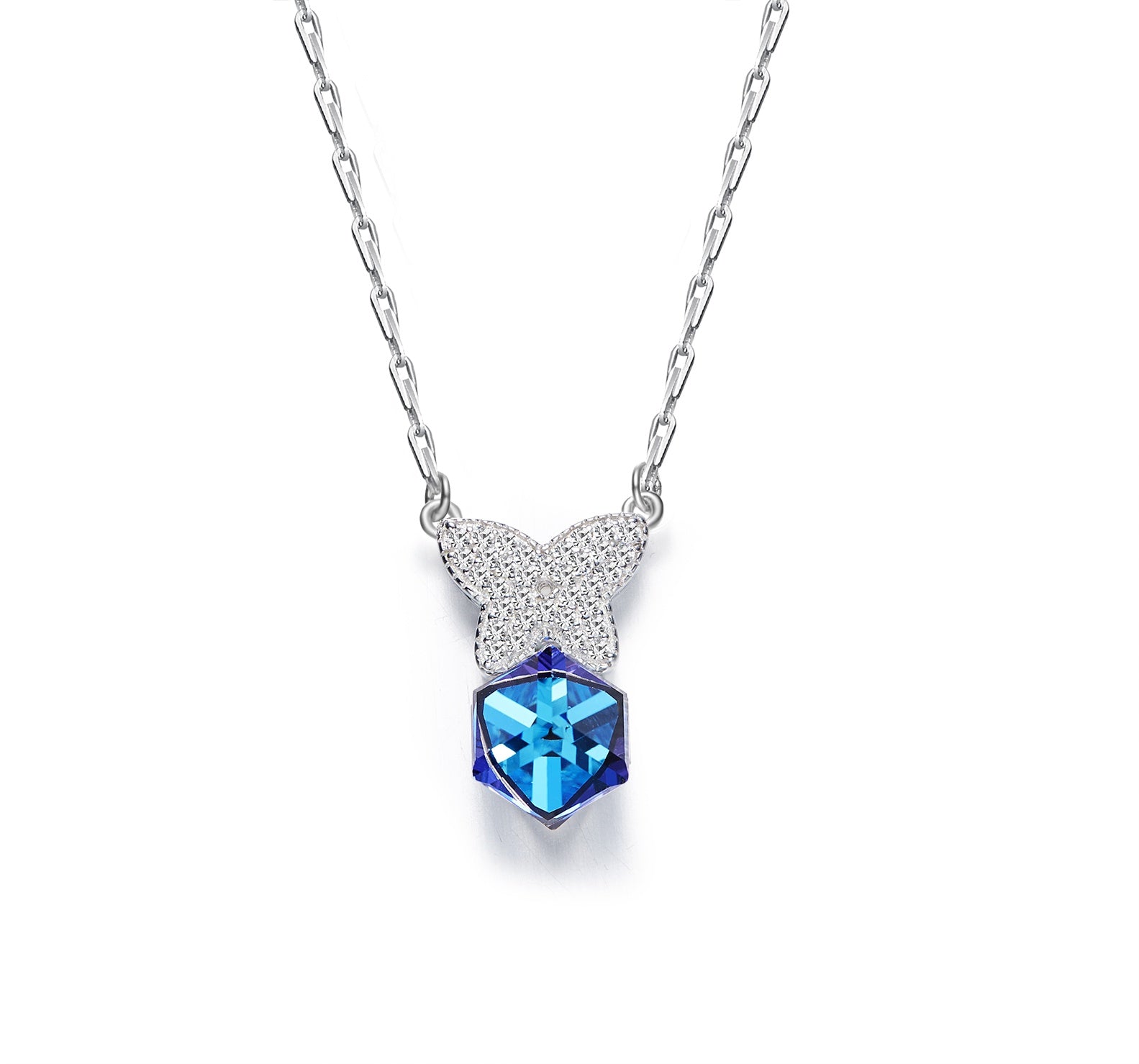 Sterling silver cubic sapphire butterfly necklace - CDE Jewelry Egypt