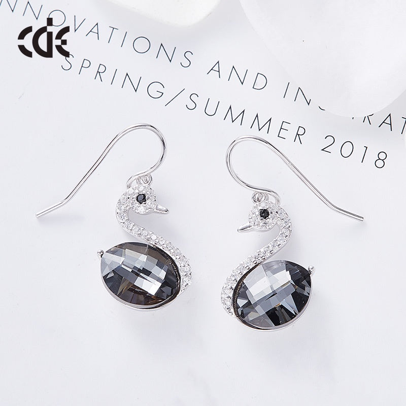 Sterling silver elegant black diamond swan earring - CDE Jewelry Egypt