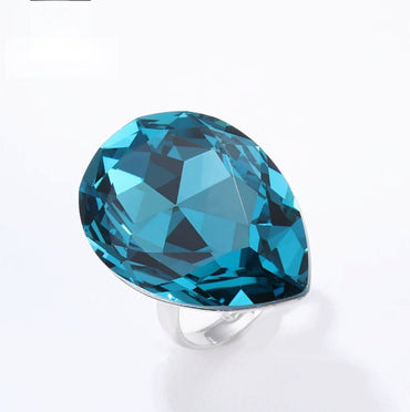 Eye-drop white AB Swarovski Crystal free size ring