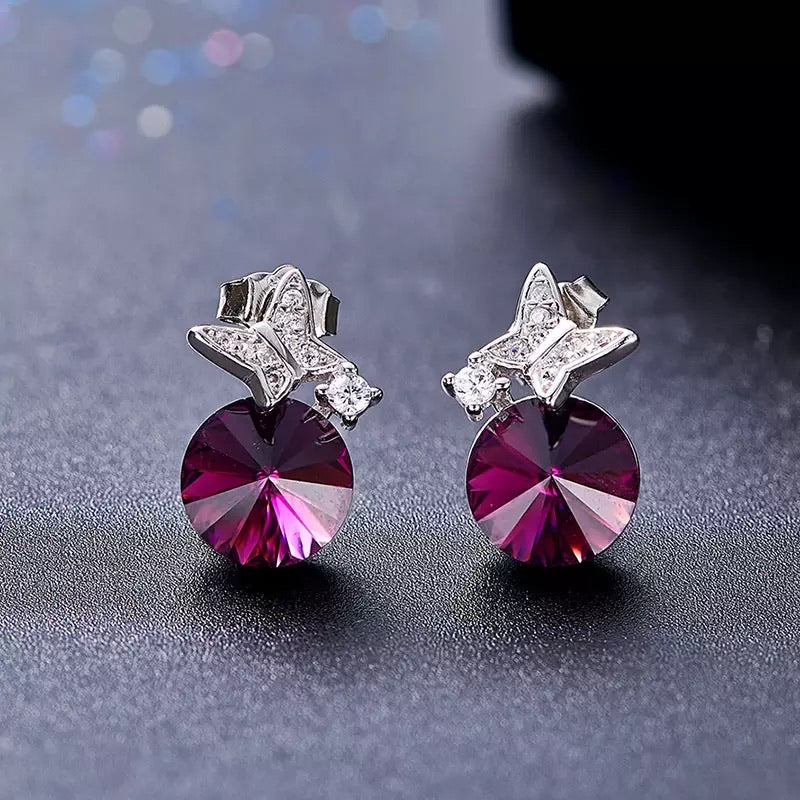 Sterling silver cute little butterflies burgundy set - CDE Jewelry Egypt