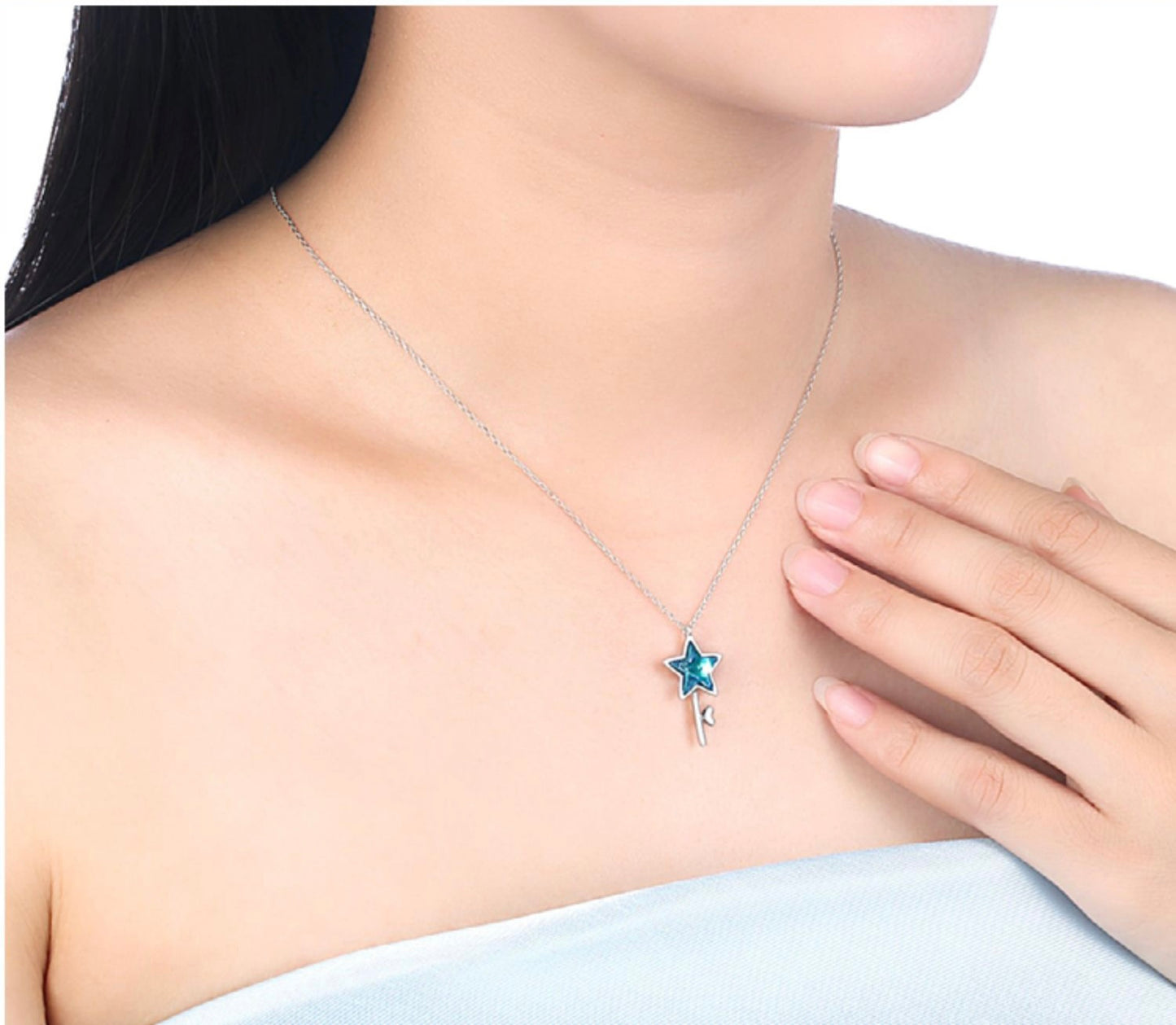 The Fairy Star Key Swarovski Sapphire Crystal Necklace