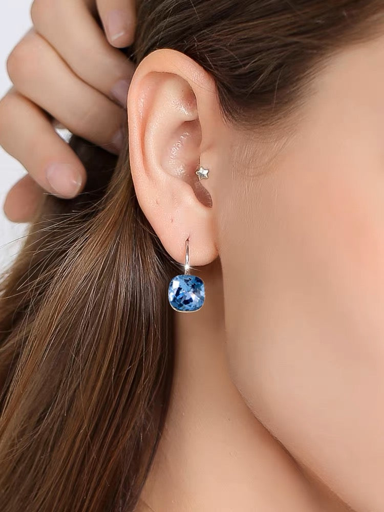 Hock earrings with blue Topaz Swarovski Crystal