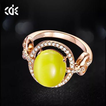 Sterling silver golden elegant yellow opal ring - CDE Jewelry Egypt