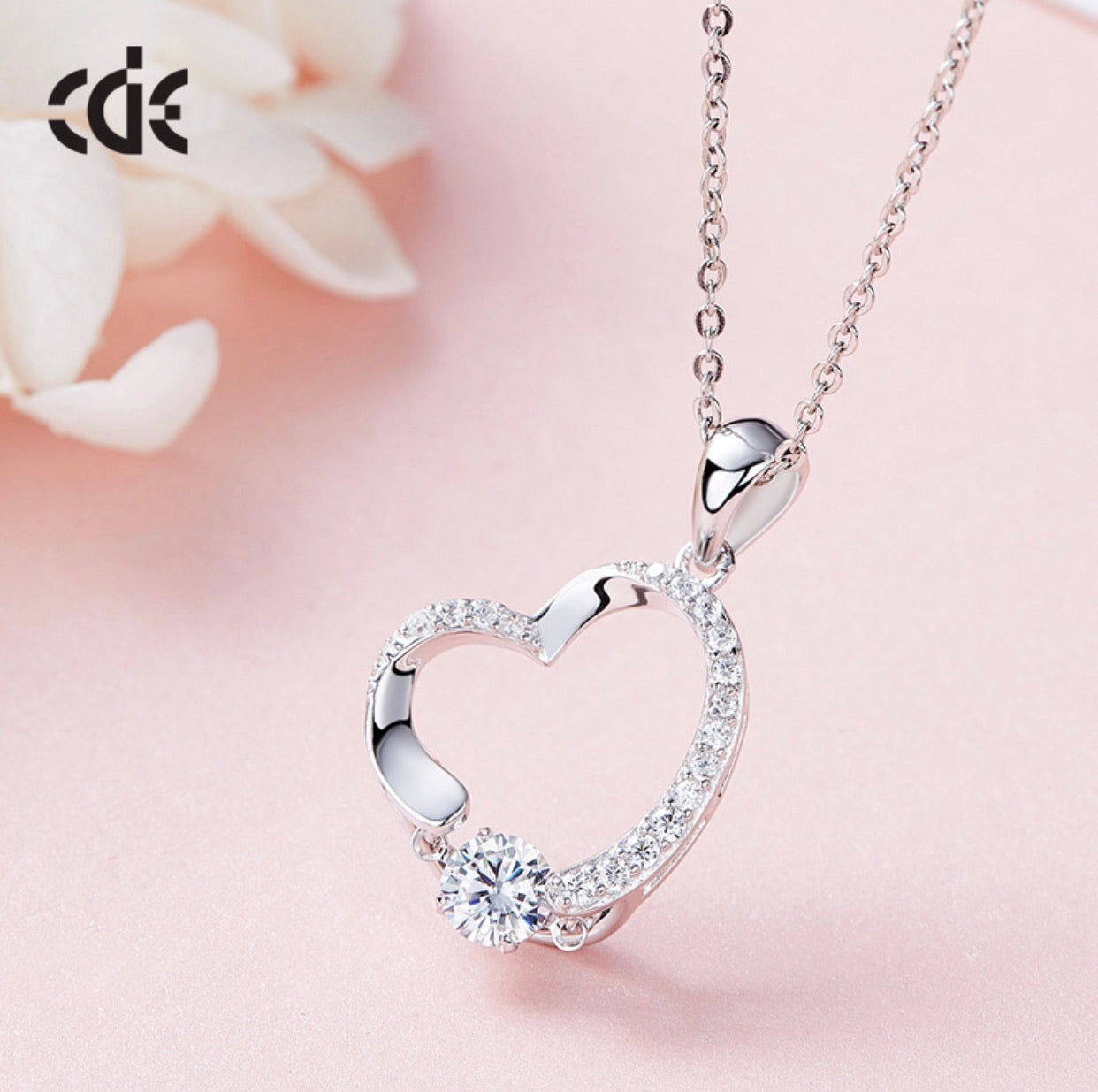 Sterling silver heart dancing crystal necklace - CDE Jewelry Egypt