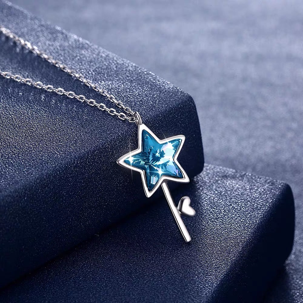 The Fairy Star Key Swarovski Sapphire Crystal Necklace