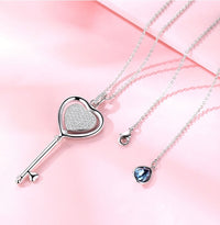 Rotating Swarovski heart crystal key necklace