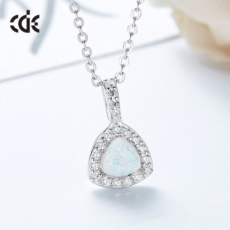 Sterling silver elegant shining crystal with an opal stone necklace