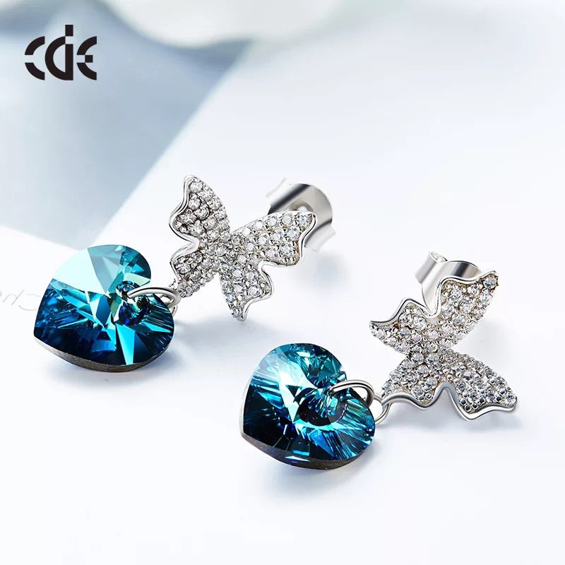 Sterling silver cute butterflies with sapphire hearts earring - CDE Jewelry Egypt