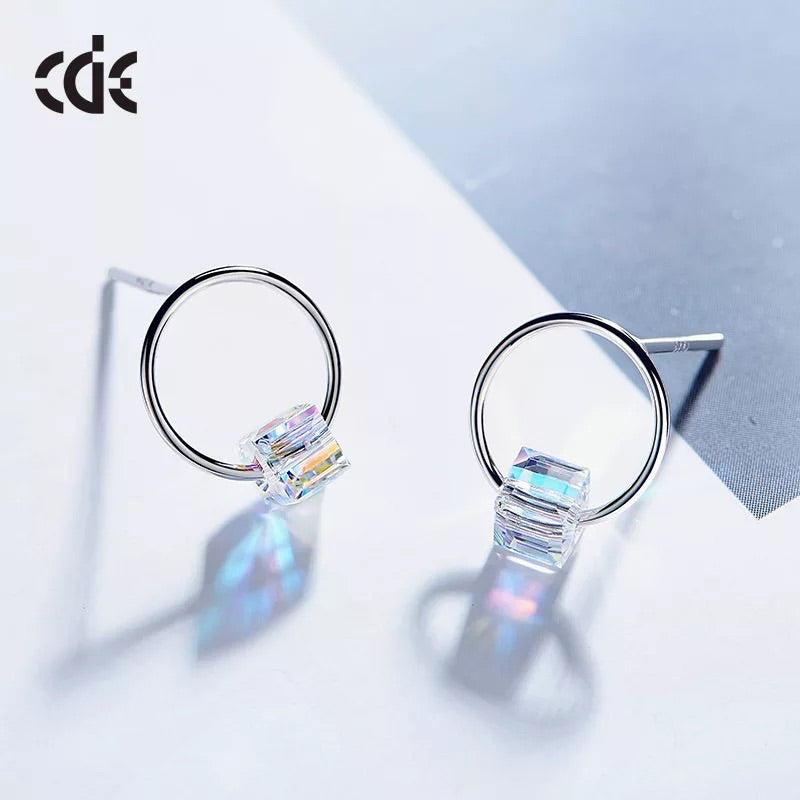 Sterling silver minimalist circle with a cubic crystal earring - CDE Jewelry Egypt