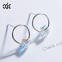 Sterling silver minimalist circle with a cubic crystal earring - CDE Jewelry Egypt