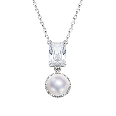 Sterling silver classy pearl with white swarovski crystal necklace - CDE Jewelry Egypt