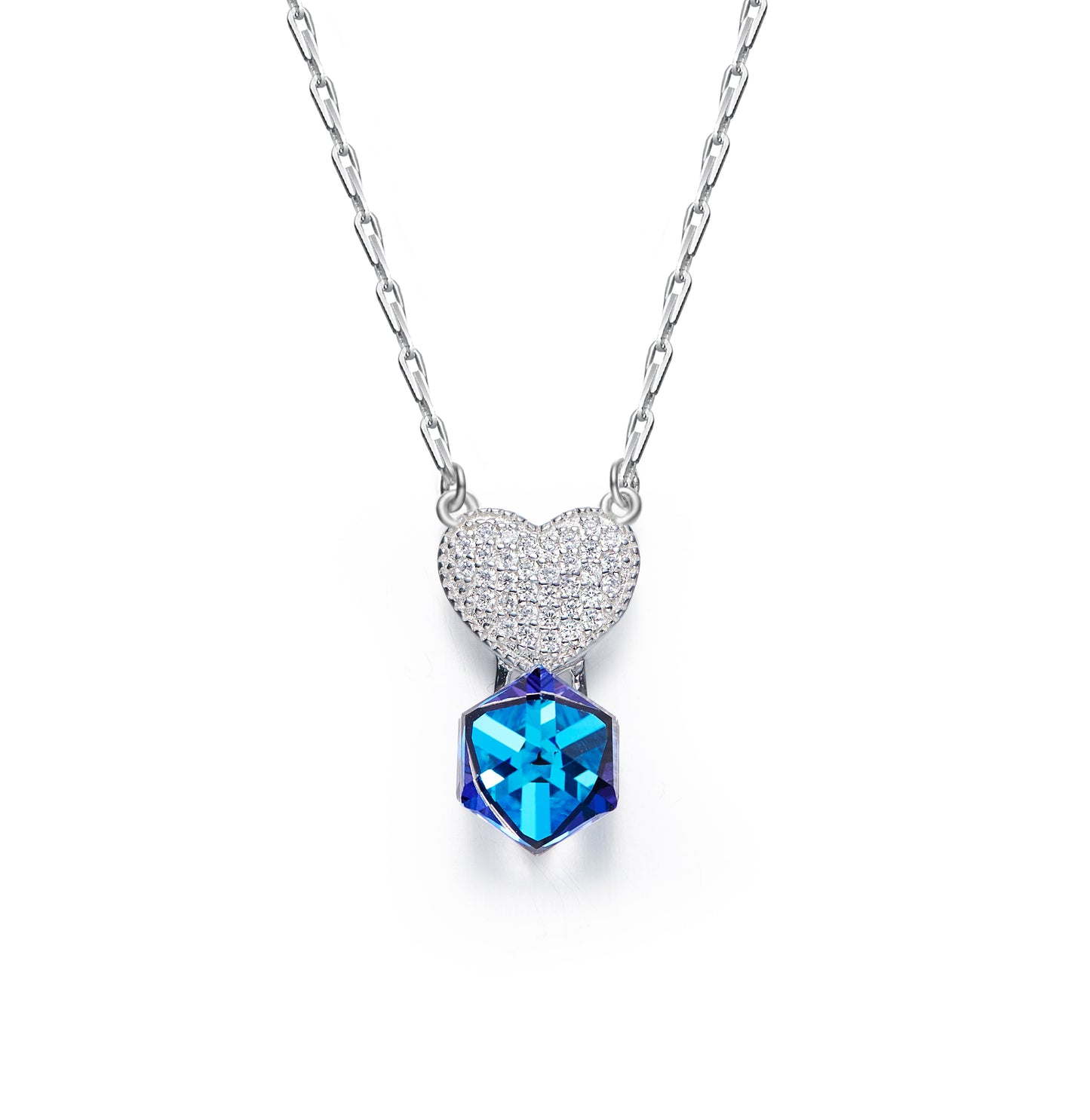 Sterling silver cubic sapphire heart necklace - CDE Jewelry Egypt