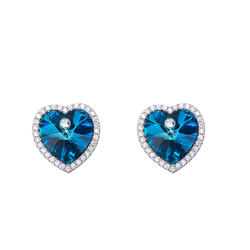 Sterling silver simple blue topaz crystal heart earring - CDE.Jewelry.Eg