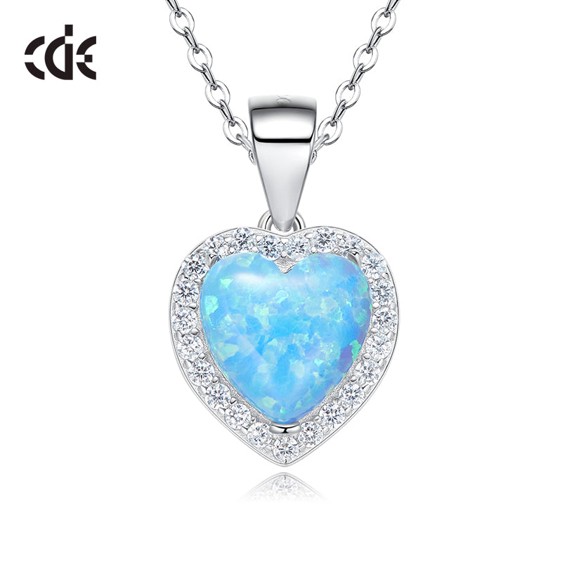 Sterling silver blue opal heart necklace - CDE.Jewelry.Eg