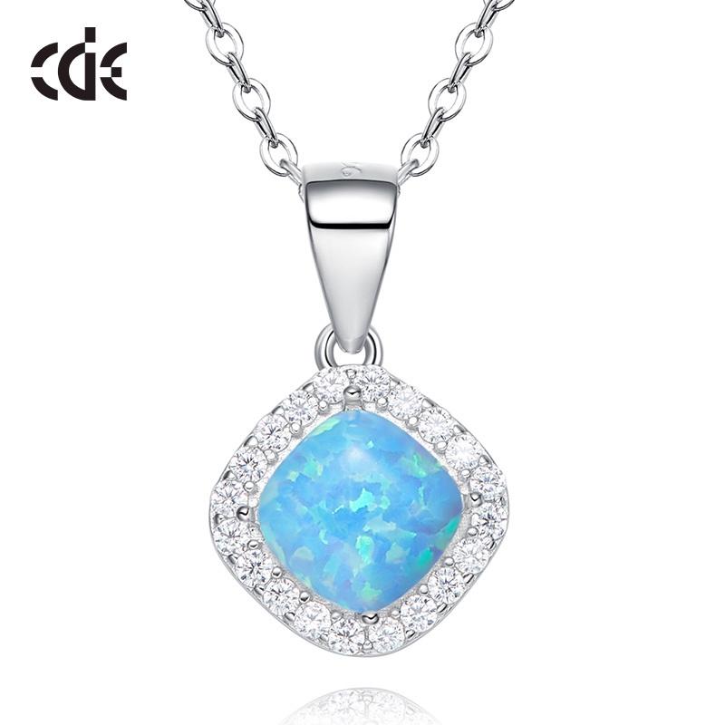 Sterling silver elegant rhombus shape opal necklace - CDE.Jewelry.Eg