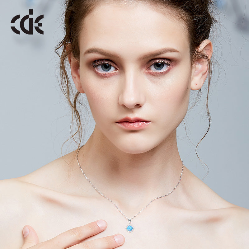 Sterling silver elegant rhombus shape opal necklace - CDE Jewelry Egypt