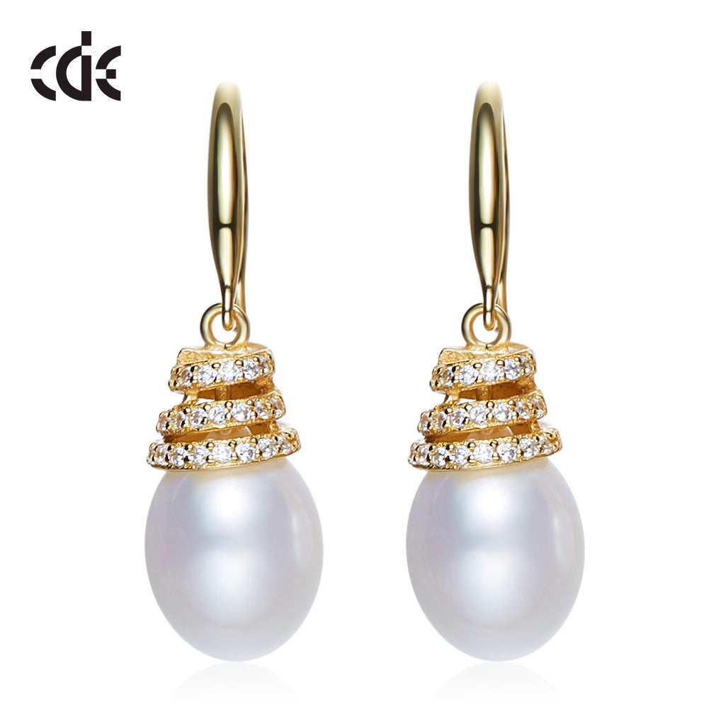 Sterling silver golden white pearl earring - CDE Jewelry Egypt