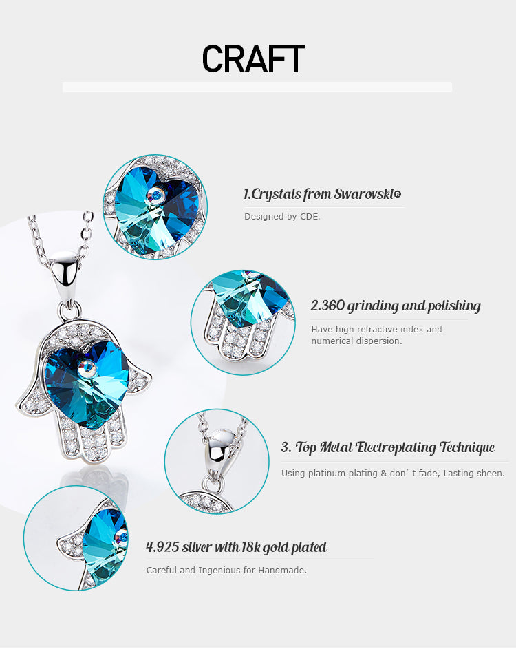 Sterling silver cute shining sapphire hand necklace - CDE Jewelry Egypt