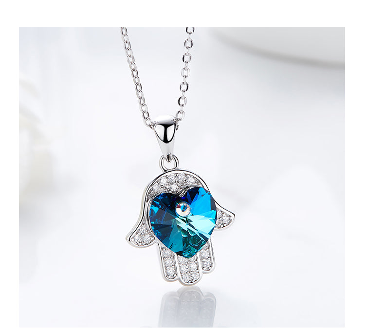 Sterling silver cute shining sapphire hand necklace - CDE Jewelry Egypt
