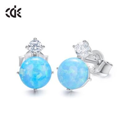 Sterling silver opal with a little crystal earring - CDE.Jewelry.Eg