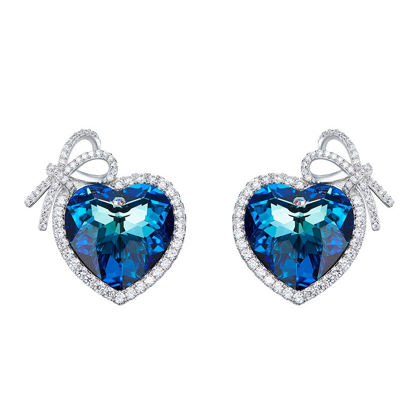 Sterling silver blue topaz heart with a bow earring - CDE Jewelry Egypt