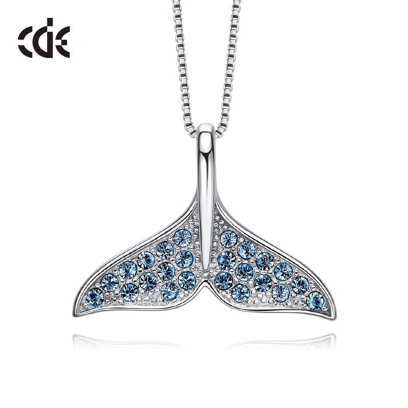 Sterling silver cute full of crystals whale tale necklace - CDE.Jewelry.Eg