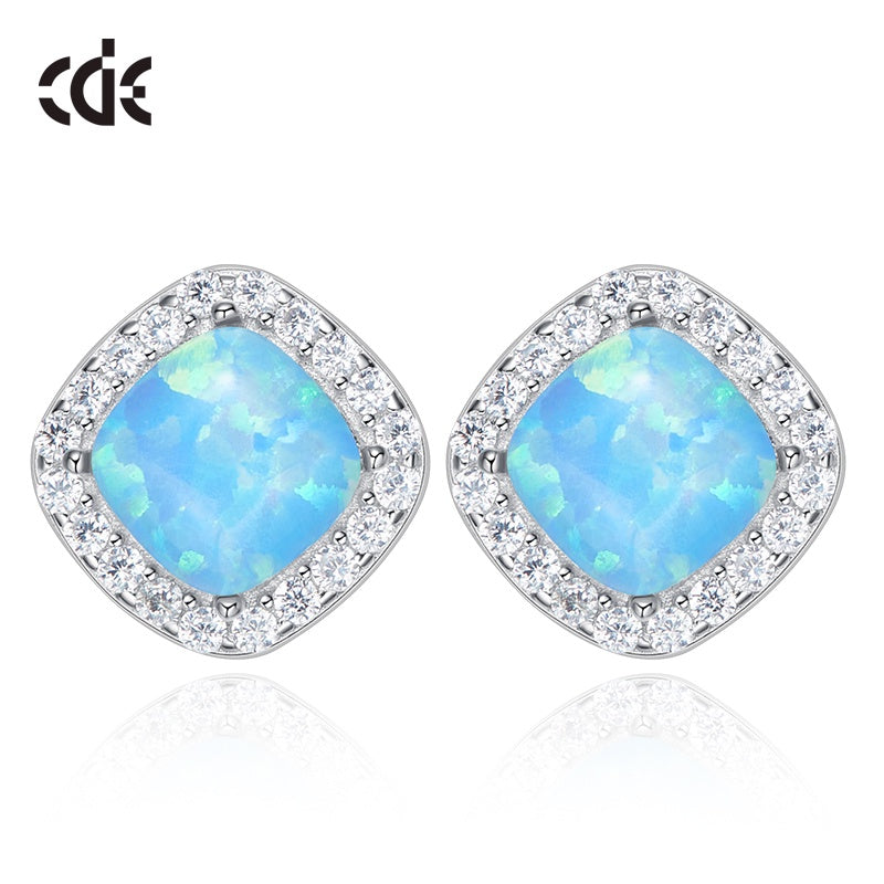 Sterling silver elegant blue / white opal with crystals earring - CDE Jewelry Egypt