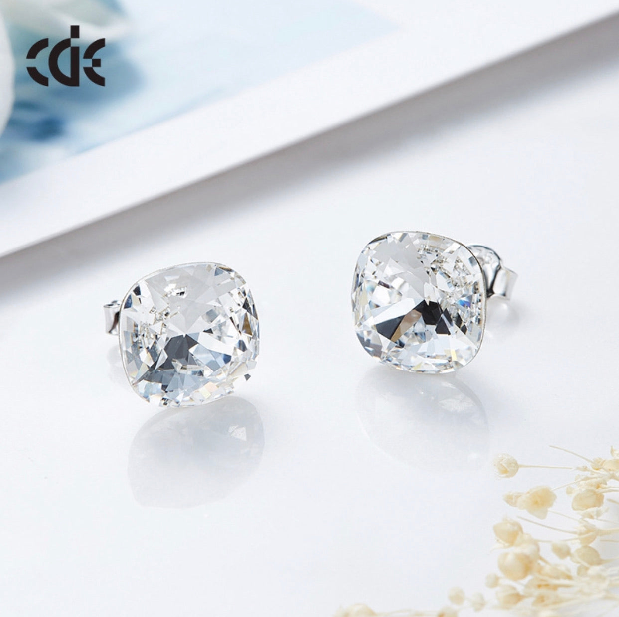 Sterling silver simple cubic swarovski crystal earring - CDE Jewelry Egypt